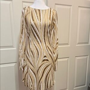 Angel Biba Gold and White Sequin Dress